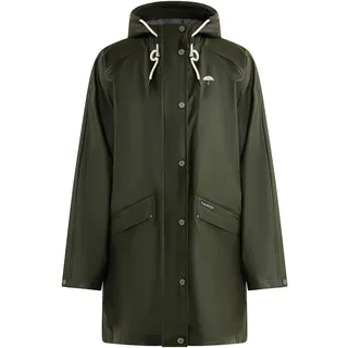 Schmuddelwedda Damen Oversized Regenmantel Langarm Reißverschluss Seitliche Eingrifftasche Wasserdicht Freizeit, XL/XXL, Dunkeloliv - XL-XXL