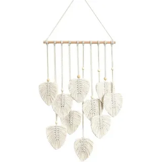 FELIXLEO Wandteppich Makramee Wandbehang Boho Wandteppich Feder Deko Beige