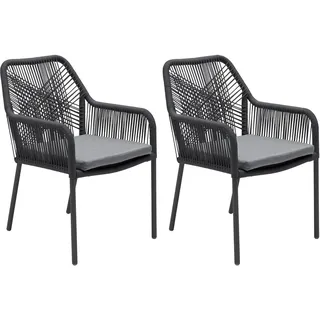 LC Garden »Stilo« 2er Set Gartenstühle Rope Anthrazit Armlehnstühle inkl. Sitzkissen