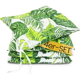Amilian Stuhlkissen 4er set 40x40 mit Band - Sitzkissen Outdoor Indoor - Sitzkissen 40x40 - Sitzpolster Outdoor - Sitzpolster Outdoor / Blätter Grün - Grün