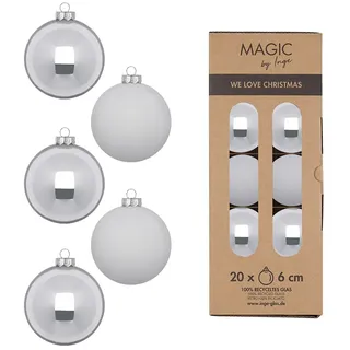 20 Weihnachtskugeln Glas 6cm matt & glänzend Christbaumkugeln Weihnachtsbaumkugeln Weihnachten Christbaumschmuck Weihnachtsbaumschmuck Silber Hellgrau