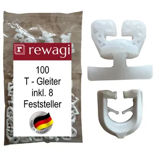 rewagi®  100+8   T-Gleiter & Feststeller Weiß – für T-Schiene Gardinenzubehör DE