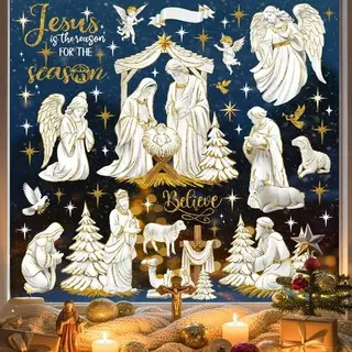 Fensterbilder Krippe Jesus Weihnachten 8 Blatt 21x30cm Vinyl statisch haftend