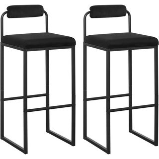 Woltu Barhocker mit Fußstütze, Hochstuhl mit Rückenlehne, Samthocker mit Polsterung, Polsterhocker aus Metall, Schwarz - Schwarz