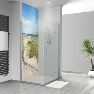 WANDFREUDE Duschrückwand Aluverbundplatte auf Maß, Einsamer Strand | 1 Stück, Seidenmatt, individuelle Wandverkleidung Dusche, Duschwandverkleidung, Duschwand Verkleidung, Bad