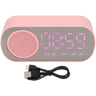 Heayzoki Digitaler Wecker, Kleine Tischuhr Bluetooth 5.0 Uhr Lautsprecher Rosa HiFi Led Spiegelbildschirm Micro USB Ladewecker Smart Clock für Schlafzimmer, Mädchen