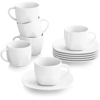 Kaffeeservice 12tlg Porzellan Cremeweiß 6 Tassen Untertassen MALACASA