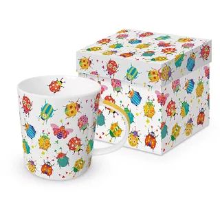 Tasse Tiere Bunte Käfer mit Muster aus Porzellan im passenden Geschenkkarton. Motivtasse für den gedeckten Tisch und als Geschenk 0,4L x H9.7cm