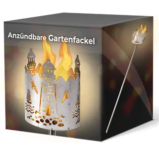 Novaliv Gartenfackel für draußen Motiv Leuchtturm - Rost Lampe Gartenbeleuchtung- Holzspäne mit Wachs - Schwedenfackel Pelletfackel Feuersäule Flammschalen Wachsfackel Gartenleuchte