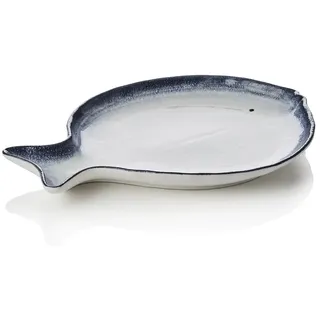 WAS Germany Fischteller Set, weiß blau, 35 x 26 x 3 cm, Set á 3 Stück, Porzellan