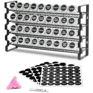 Vevor 4-stöckiges Gewürzregal Gewürzhalter mit 36 leeren Gewürzgläser & Gestell & Gewürzetiketten & Trichter-Komplettset, Gewürz-Organizer für Küchen Schrank Speisekammer (463 x 118 x 282 mm)