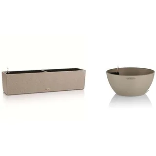 Lechuza BALCONERA Stone 80 sandbeige 15661 & CUBETO Stone 30 sandbeige 13831, Kunststoff, Polypropylen (PP)