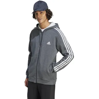 adidas Herren Essentials Fleece 3-Streifen Full Zip Trainingsjacke mit Kapuze, Dunkelgrau meliert, M