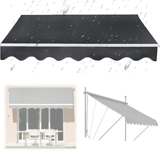 HAEKEBC 3 4 5 6 7m Rechteckiger Markise Balkon Markisenstoff Einziehbar Klemmmarkise Ersatzstoffe, Balkonmarkisen Markisentuch Ersatz, Ohne Bohren, Mit Volant(16x10ft-5x3)