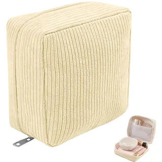 Mini Kulturbeutel, Emergency Bag Aesthetic, Kosmetiktasche Klein Make Up, Binden Aufbewahrung Tampon, Bindentasche Damenbinde aus Cord, Makeup Bag für Damen Mädchen (Gelb)
