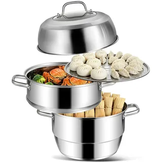 VENTION Dampfgarer Topf Induktion, Kartoffeldämpfer Groß 32 cm, Dampfgarer Kochtopf Edelstahl 3 Etagen, Dampfgartopf, Couscous Topf 11,5L