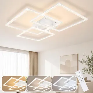 ZMH LED Deckenleuchte Weiß Wohnzimmerlampe dimmbar 82 W Moderne Kristall-Schlafzimmerlampe Design Innenlampe mit Fernbedienung - Weiß
