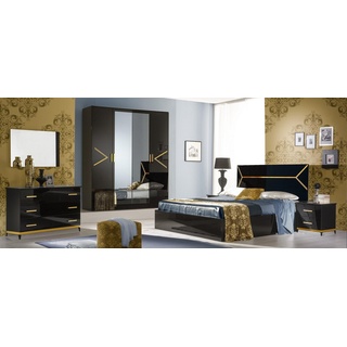 JVmoebel Schlafzimmer-Set, Klassisches Schlafzimmer Set Garnitur Luxus Modern Stil Bett 6 tlg. Holz Kommode schwarz