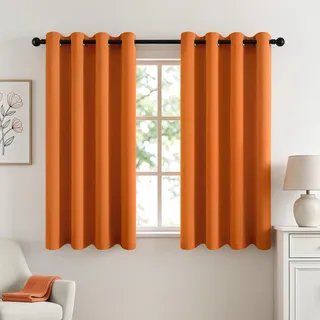 Woaboy Verdunklungsvorhang Orange mit Ösen Thermo Hitzeschutz H160xB140 cm | Blickdichte Gardine für Wohnzimmer Schlafzimmer, Abdunkelnd, Energiesparend, Einzelner Vorhang