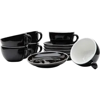 Gastro Spirit Cappuccinotasse 12-teiliges XL Cappuccino-Tassen Set 280 ml, weiß, Porzellan, 12-teiliges Set, 200 ml schwarz
