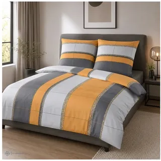 BIERBAUM Bettwäsche Warme Bettwäsche Bierbaum Nicki 3443-50 Streifen terra orange 155x220, Nicki Velours, 2 teilig grau|orange
