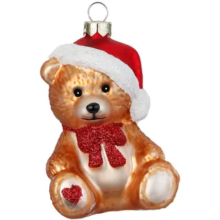 Holly & Jolly - Weihnachtskugel Teddybär, ca. 7 cm | Christbaumkugel aus Glas 7cm Teddy Bär Figur handbemalt, Weihnachtsbaum Anhänger Weihnachten Christbaumanhänger Weihnachtsbaumschmuck Wald Tiere Braun