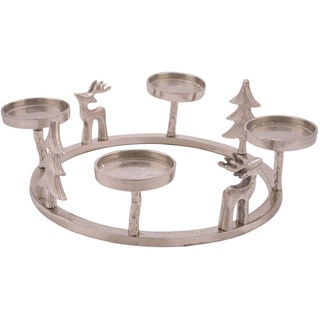 Spetebo Adventskranz Alu Adventskranz silber mit 3D Figuren - Ø 33 cm, erzenhalter aus Aluminium für 4 Stumpenkerzen oder Kugelkerzen - Tischdeko Advents Kerzen Ständer silberfarben