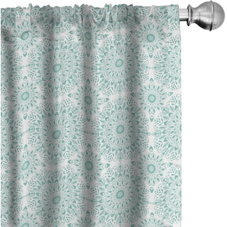 ABAKUHAUS orientalisch Vorhänge 2er-Pack, Leben Mandala Ethnic Oriental Motiven Wirbel Blumen Inspiriertes Muster, Vorhang für Wohnzimmer Schlafzimmer, 4 Stück 150 cm x 245 cm, Aqua und Weiß