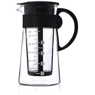 TAMUME Glas Teekanne Kalt Gebrühter Kaffeekanne mit Siebeinsatz Edelstahl und Skalenmessungen (650ML)