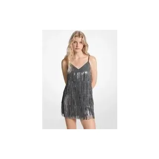MK Slip-Kleid mit nietenbesetzten Fransen - Schwarz - Michael Kors - EU38