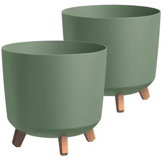 Tymar Übertöpfe groß mit Füßen, Blumenübertopf, Blumentopf Gross, Blumenkübel matt, Pflanzkübel für Außen und Innen ((2pack) Grün ; Höhe 28,5 cm/ø 30 cm)