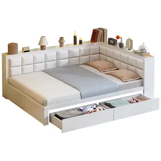 REDOM Schlafsofa mit weicher Rückenlehne & Stauraum, Kinderbett mit Schubladen, ohne Matratze weiß