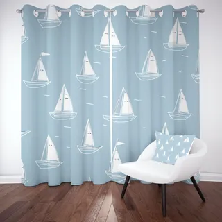 Tyafsgvqo Segelboot Verdunkelungsvorhange 2er Set, Nautische Maritim Vorhänge Wohnzimmer 160x132 cm Meer Küste Seemann Gardine Blickdicht Schallschutz Thermovorhang mit Ösen Fensterdekoration