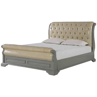 JVmoebel Polsterbett Chesterfield Doppelbett in Grau – Elegantes Polster-Lederbett, Made in Europa beige|grau