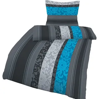soma Bettwäsche Bettbezug 155x220 80x80 Barock gestreift Boho grau blau bieber warm, Biber, 2 teilig, Warme Biber Flanell 155x220 Weihnachtsbettwäsche Winter kuschelig sale grau