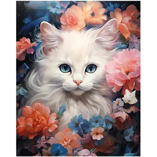 Katze Malen nach Zahlen Erwachsene, Tiere Malen Nach Zahlen, Paint by Numbers für Geschenk und Wanddekoration 40×50 cm