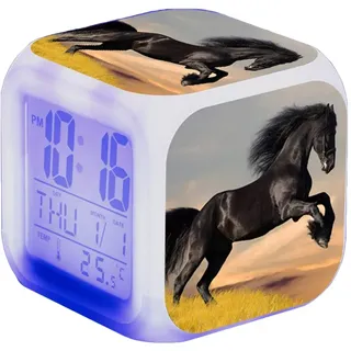 Nicole Knupfer Wecker Pferde Tier Alarm Kinder Beleuchteter LED Night Glowing Wecker mit Licht Aufwachen Geburtstagsgeschenke für Erwachsene (K)
