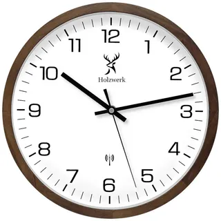 Holzwerk Wanduhr, Dunkelbraun, Weiß, Schwarz, Holz, Glas, Metall, Holz Optik, Rund, 30x30x4.2 cm, CE, Funkuhr, Dekoration, Uhren, Wanduhren