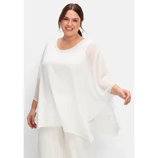 Longbluse SHEEGO, Damen, Gr. 54, weiß (sanftes weiß), 100% Polyester, unifarben, Rundhals, Blusen Longbluse
