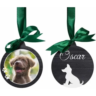 Personalisierte Weihnachtskugel Hund mit eigenem Foto - individuellen Weihnachtsanhänger aus Holz gestalten - Baumschmuck für Dein Haustier - Holzanhänger Pfoten Motiv