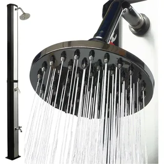 VIESTA® Solardusche 35L mit Fußdusche – Regenduschkopf schwenkbar – Solar Gartendusche ohne Strom – Schlauchanschluss – bis 60°C - Silber