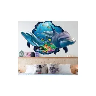 3d-delfin-wandtattoo, Fensterdekoration, Unterwasserwelt, Delfine, Meer, Wohnzimmer, Schlafzimmer, Kinderzimmer, Badezimmer – Crezuo