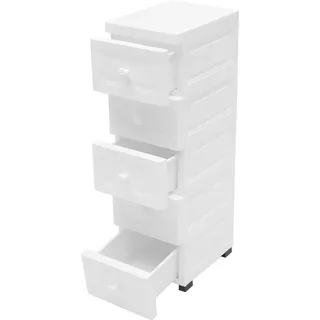 JUUTALK Badezimmerschrank Beistellschrank Schmal Kommode mit 5 Schubladen für Badezimmer, Wohnzimmer, Esszimmer, Küche, modern, mystisches modern Weiß 25 x 34 x 82 cm