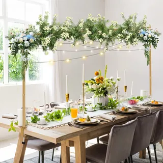 Tischbogen Gold, Verstellbarer Deko Tischbogen mit Klemmen,120–260 cm | Ausziehbare Metall Dekostange für Tisch, Ideal für Hochzeit, Goldene Hochzeit, Geburtstag, Weihnachten & Party