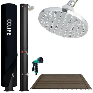 CCLIFE Gartendusche Solardusche 35L 40L 60L mit WPC-Bodenplatte und Handbrause schwarz 40 L