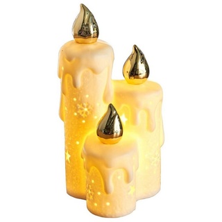 BURI Tafelkerze LED Keramik Kerzen Kerzentrio Weihnachtskerze Dekokerze Batteriebetrie