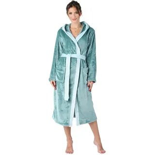 Bellivalini Bademantel Damen Bademantel lang mit Kapuze und Gürtel BLV50-168, Lang, Polyester, Seitentaschen grün S