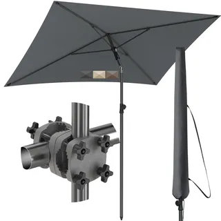 4smile Sonnenschirm Balkon SunnyShade, Sonnnenschutz Balkon SET 3-in-1, Anthrazit - UV50+ SunnyGuy Sonnenschirm rechteckig 200 x 125 cm + Sonnenschirmhalter Balkongeländer + Sonnenschirmhülle
