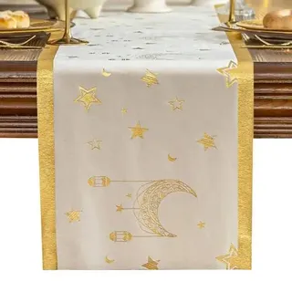 Tischläufer Ramadan Mubarak 180x33cm Samt Gold Mond Sterne