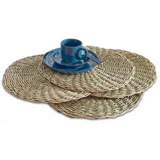 Loberon Platzset 4er Set Staines, handgeflochten, zeitlos schlichtes Design, natürlicher Material-Mix, Tischset, Tischdekoration, Tischaccessoire, Seegras, Schilfrohr, braun